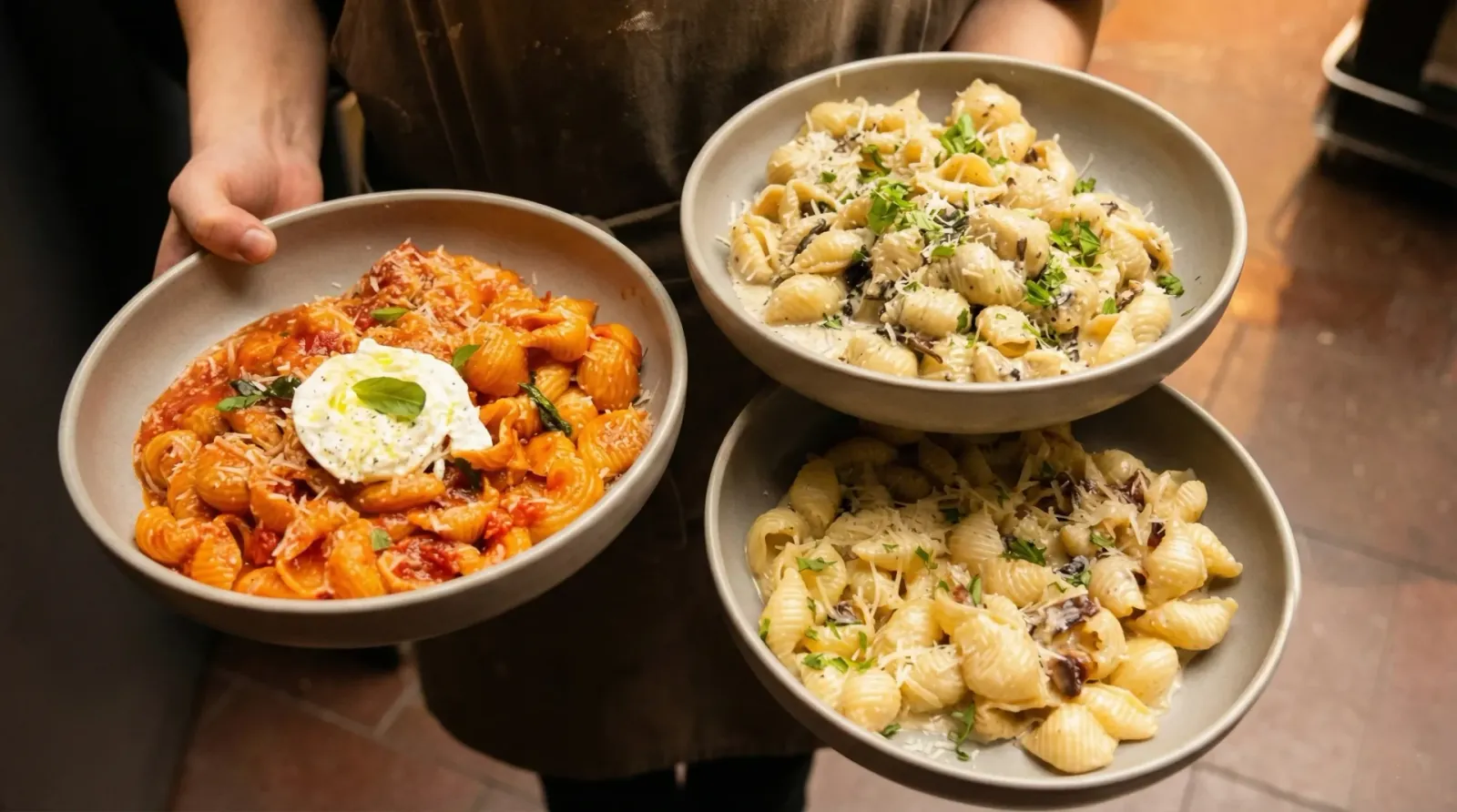 Färska pastarätter med tomatsås och basilika från Porta Via