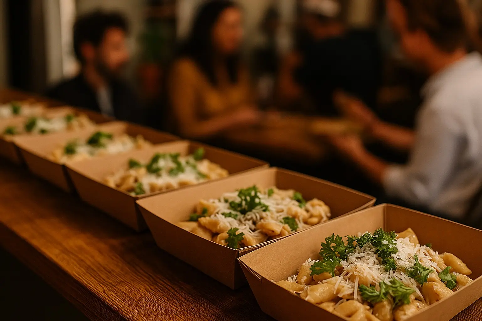 Färska lunchlådor med pasta för företagslunch